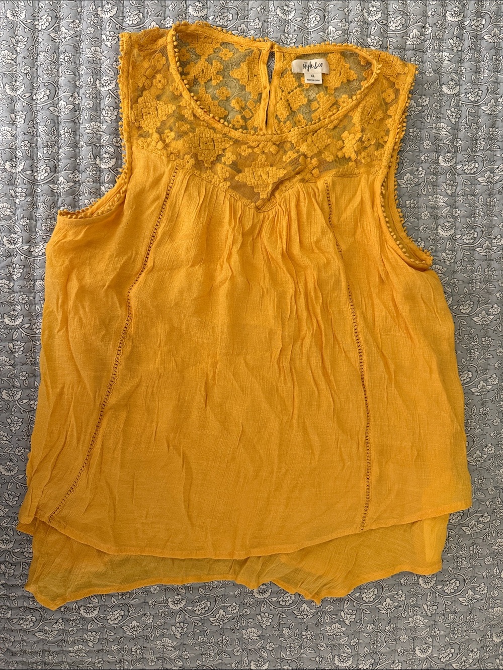 Style & Co. Mustard Lace Yoke Sleeveless Top